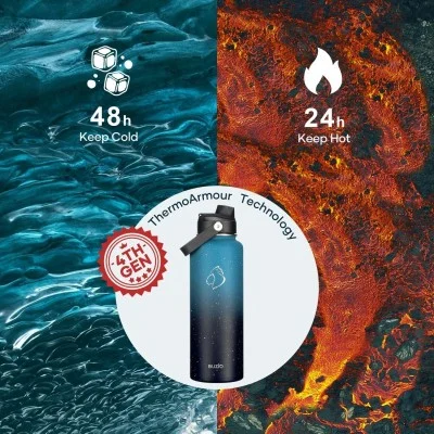 Buzio Duet Series Water Bottle with 2 Lids and Sleeve 1.2L - Starry Indigo